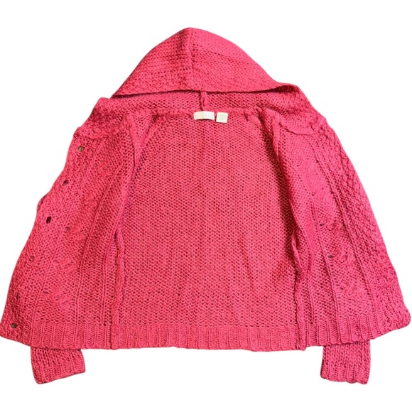 Sleeping On Snow Anthropology-Pink Cable Knit Hooded Cardigan Sweater Women - Picture 3 of 9